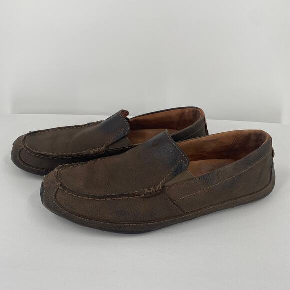 Olukai Brown Leather Akepa Men\'s Moccasin Slip On Shoes Size 9.5